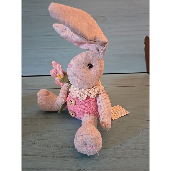 Cotton & Co. Easter Rabbit Fabric Shelf Sitter Tabletop Doll Pink Weighted Bunny - Picture 2 of 9